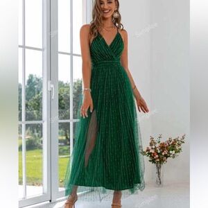 🫶🏻New woman’s small dress Elegant Teal long